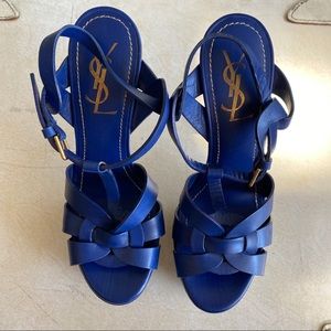 Blue leather YSL Tribute Heels
